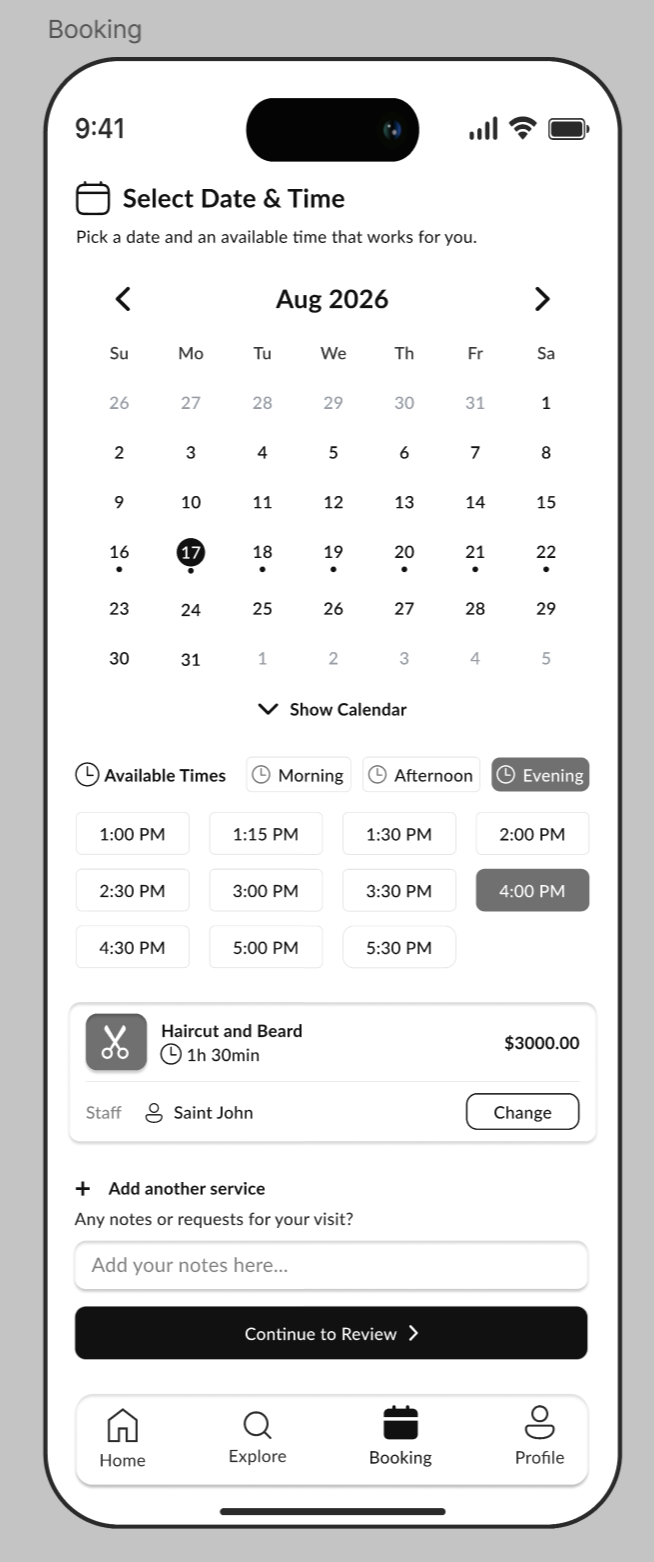 BehindTheCuts booking screen